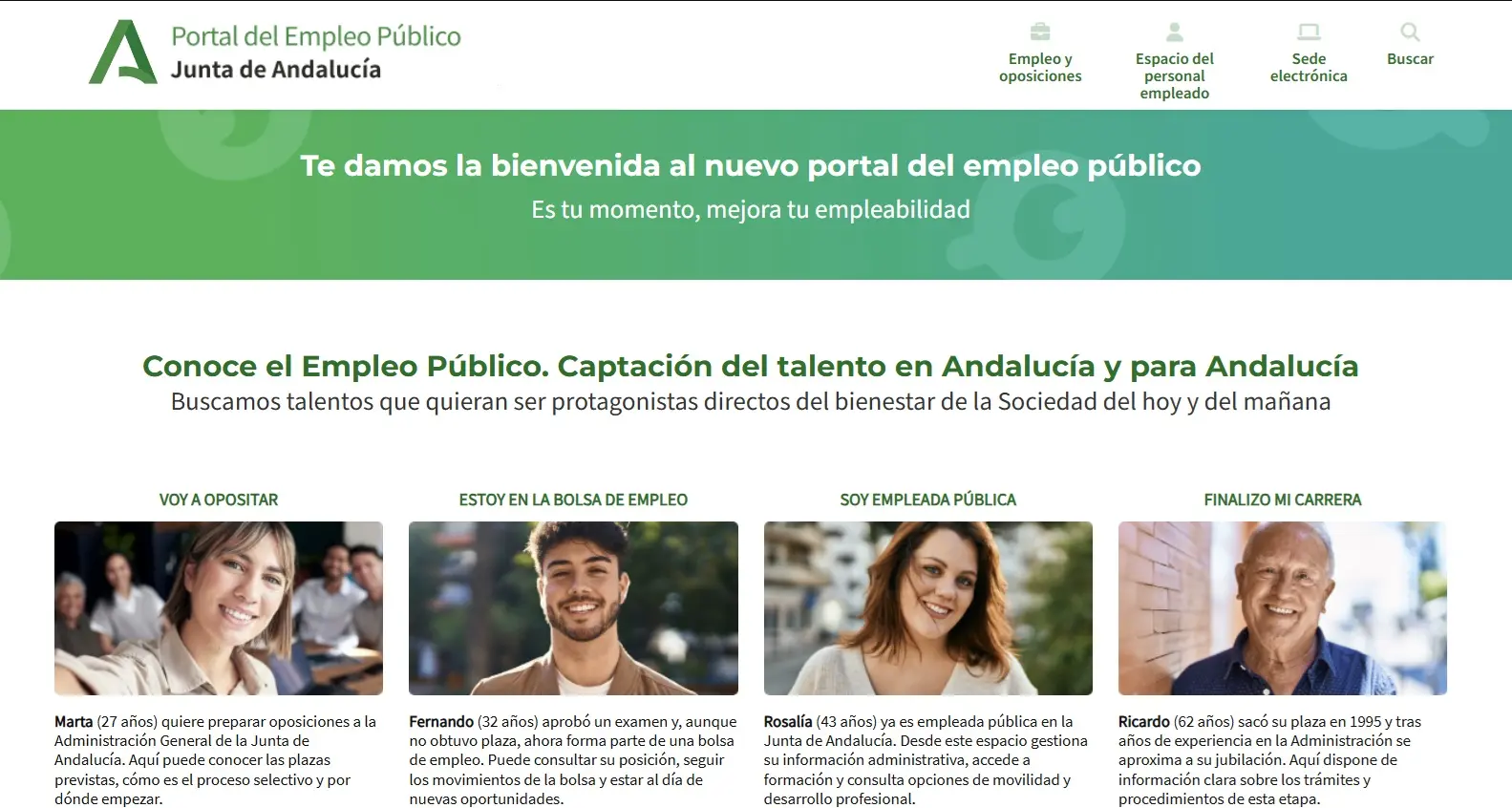 Nueva web del Portal del Empleo Público de la Junta de Andalucía - Bolsa Única Común categoría 1030 Psicólogo/a